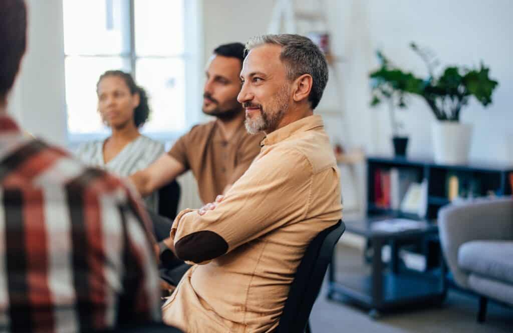A doctor finds hope through a group therapy exercise during rehab for healthcare professionals in Philadelphia.
