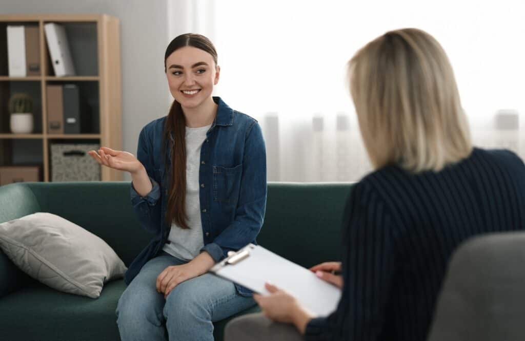 A young woman enjoys personalized individual therapy in Philadelphia.