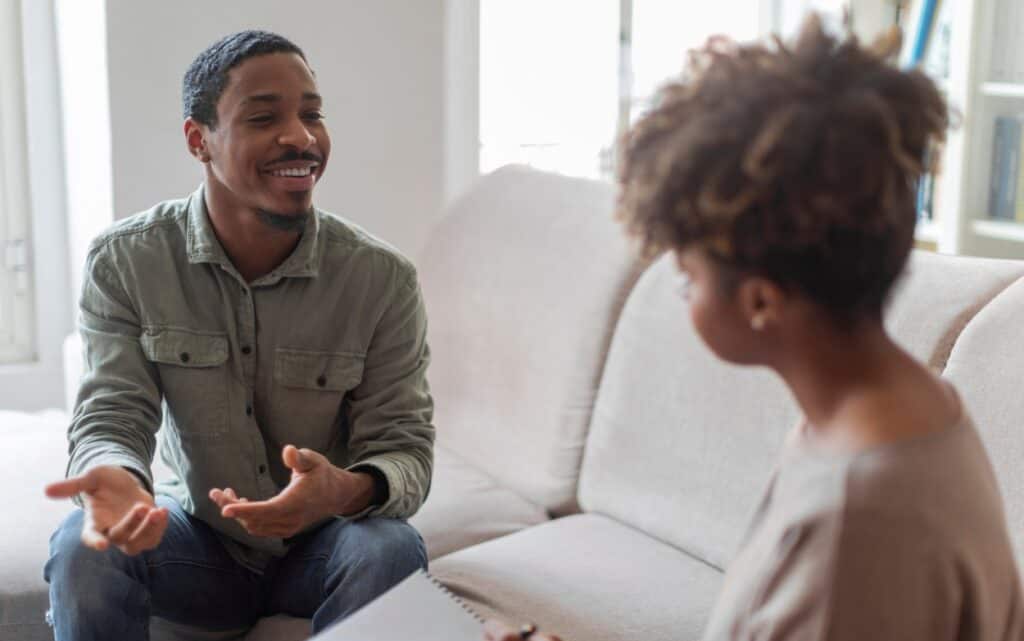 A man tells his story during individual therapy in Philadelphia.