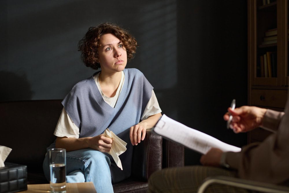 Patient speaking with therapist during oxycodone addiction treatment in Philadelphia session