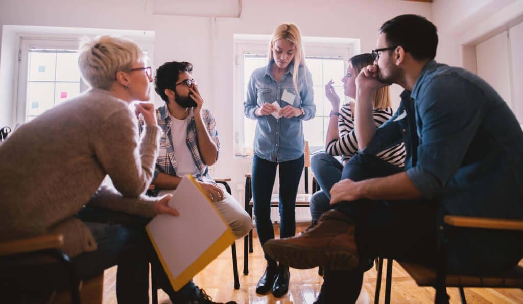 Group therapy session for individuals experiencing substance abuse and anxiety at Recovery Home PA